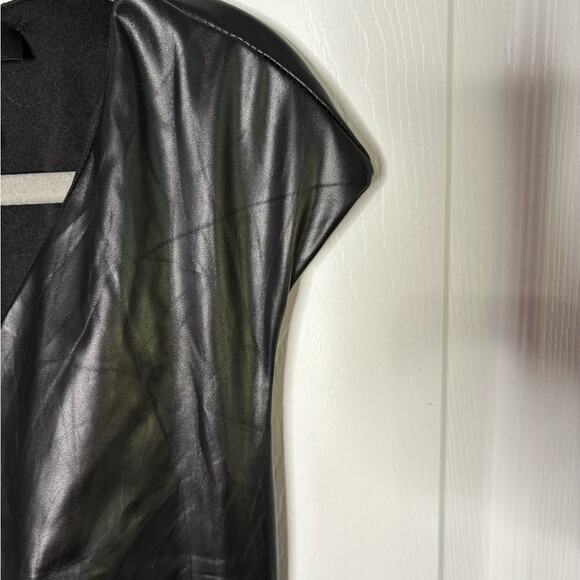 Ashley Stewart Black Faux Leather Fringe Maxi Dress V Neck Size 12 - Picture 5 of 7